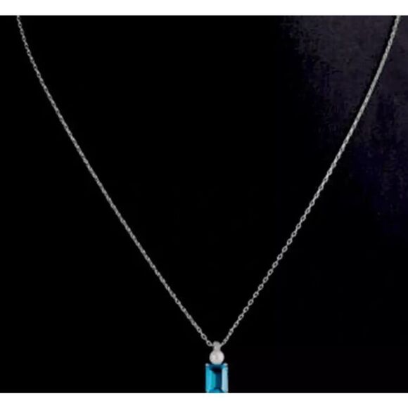 Kate Spade NWT BOUQUET TOSS BLUE CUBIC ZIRCONIA PEARL PENDANT NECKLACE - Picture 1 of 7